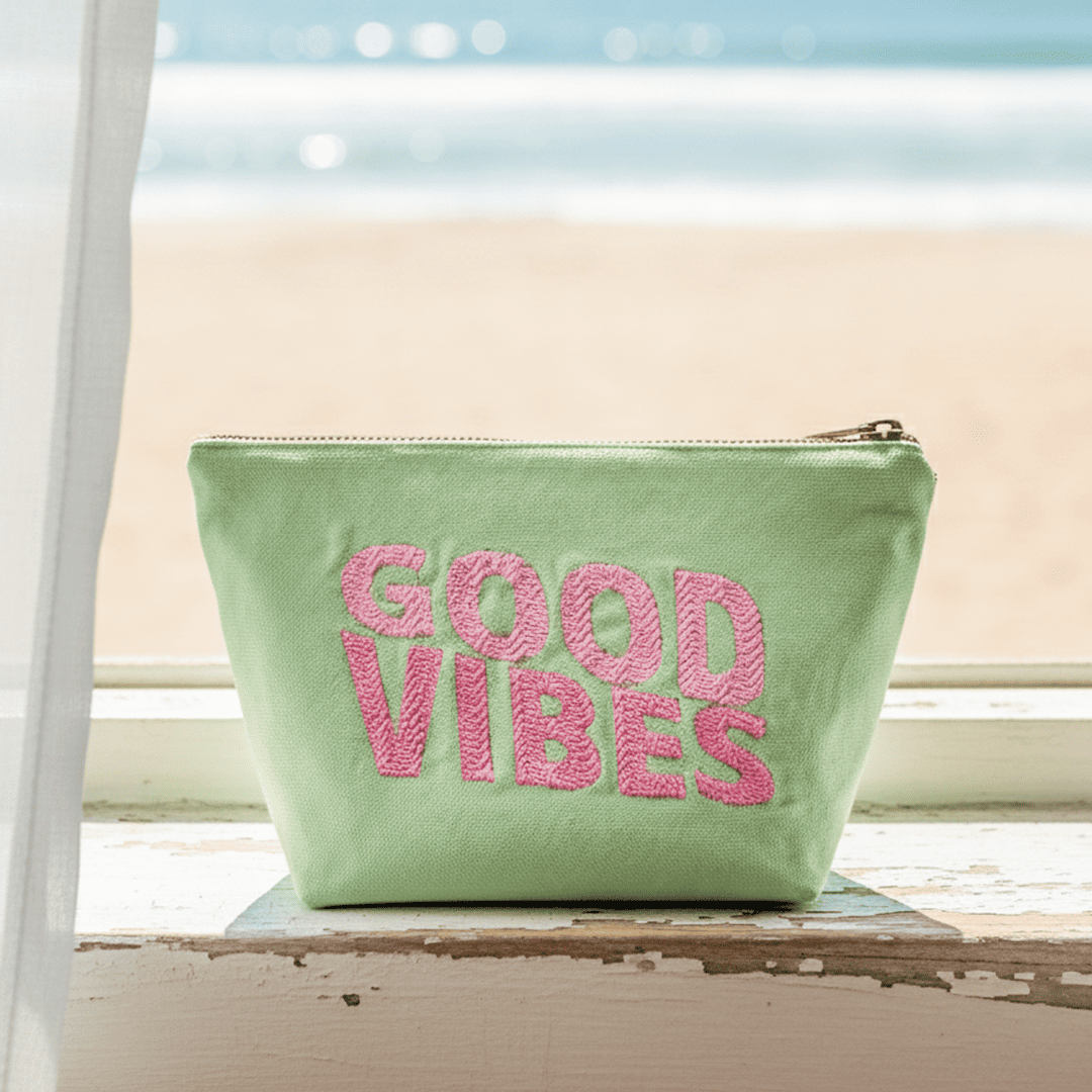 Good Vibes Embroidered Canvas Pouch