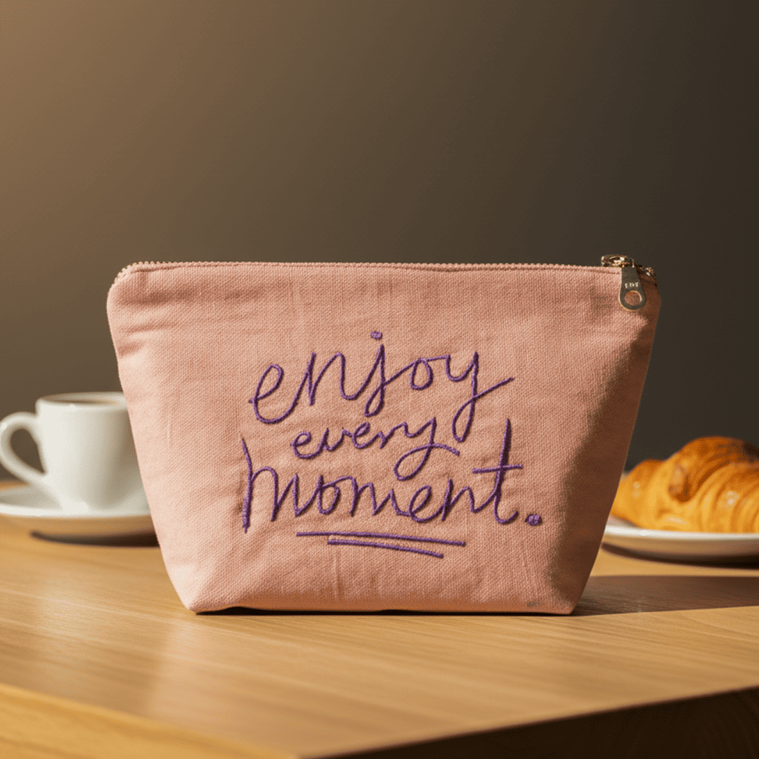 Enjoy every Moment' Embroidered Canvas Pouch