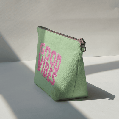 Good Vibes Embroidered Canvas Pouch
