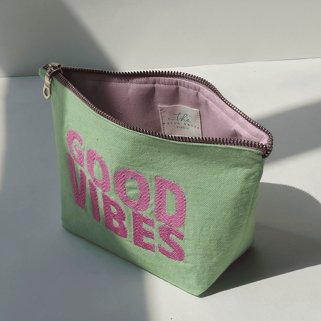 Good Vibes Embroidered Canvas Pouch