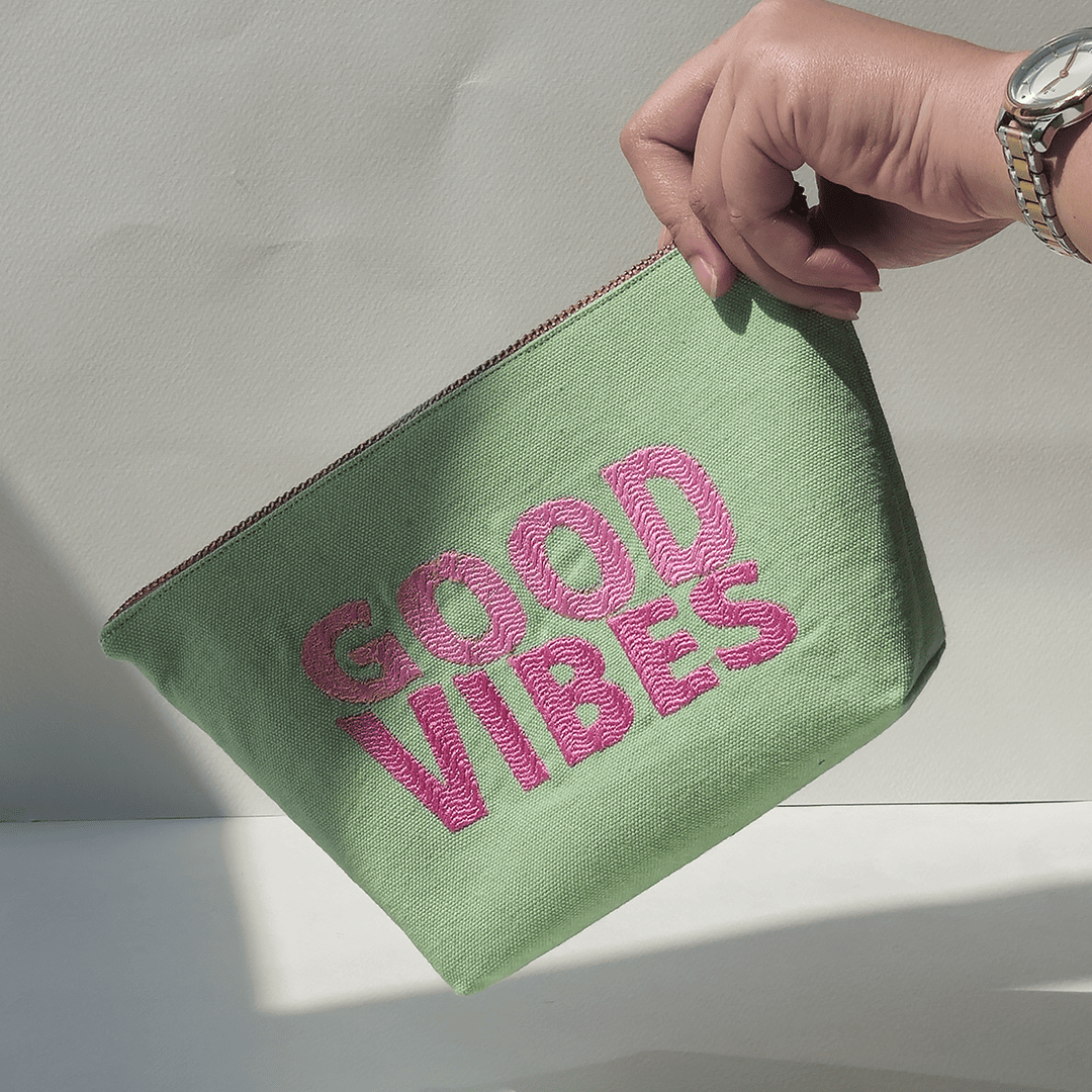 Good Vibes Embroidered Canvas Pouch