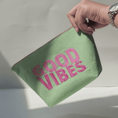 Good Vibes Embroidered Canvas Pouch
