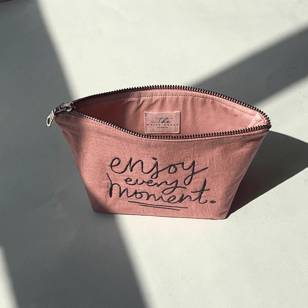 Enjoy every Moment' Embroidered Canvas Pouch