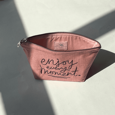 Enjoy every Moment' Embroidered Canvas Pouch