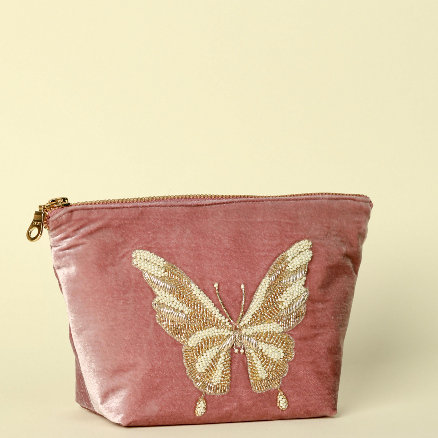 Butterfly Luxe Pouch - Elegant Velvet Bag with Hand-Embroidered Design