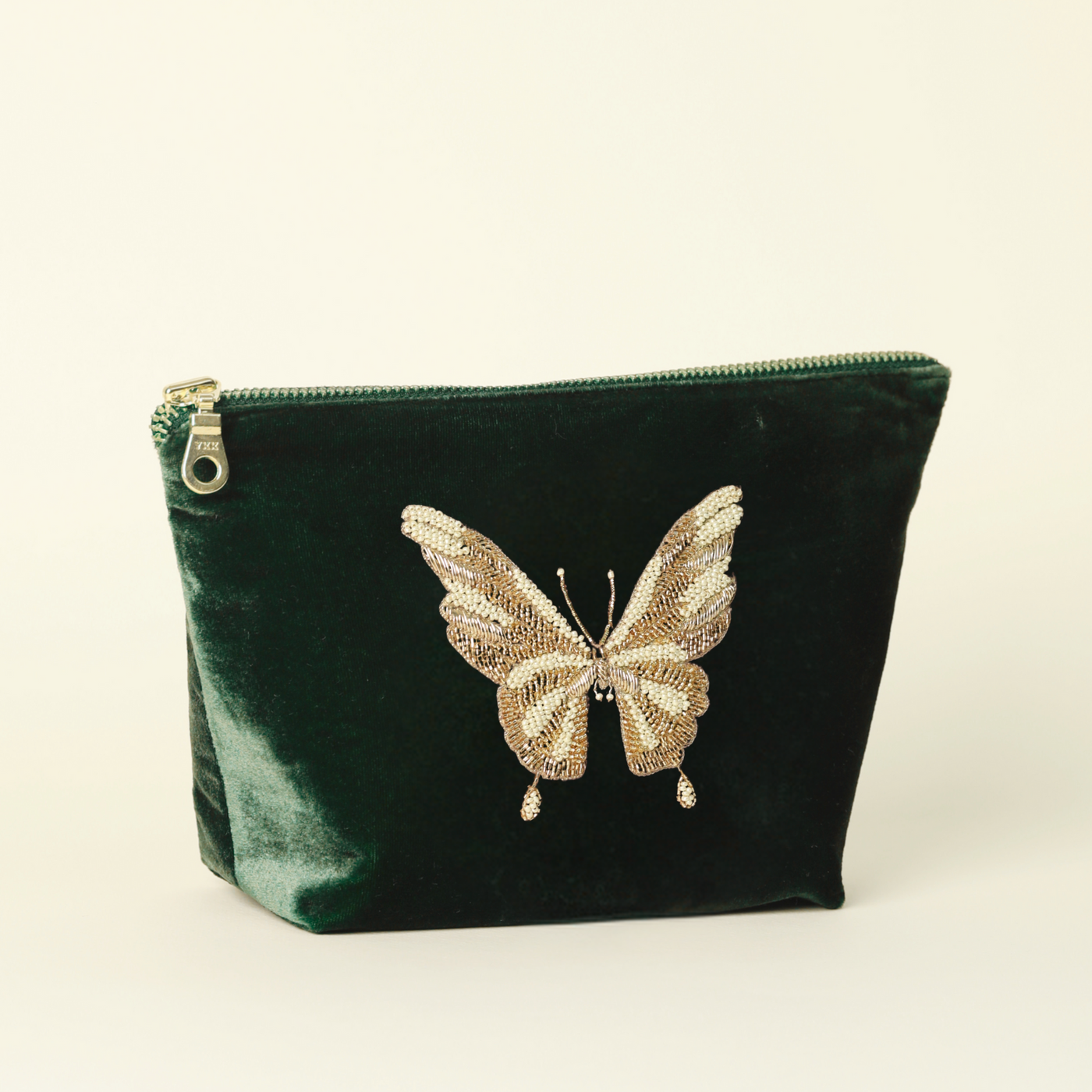 Butterfly Luxe Pouch - Elegant Velvet Bag with Hand-Embroidered Design