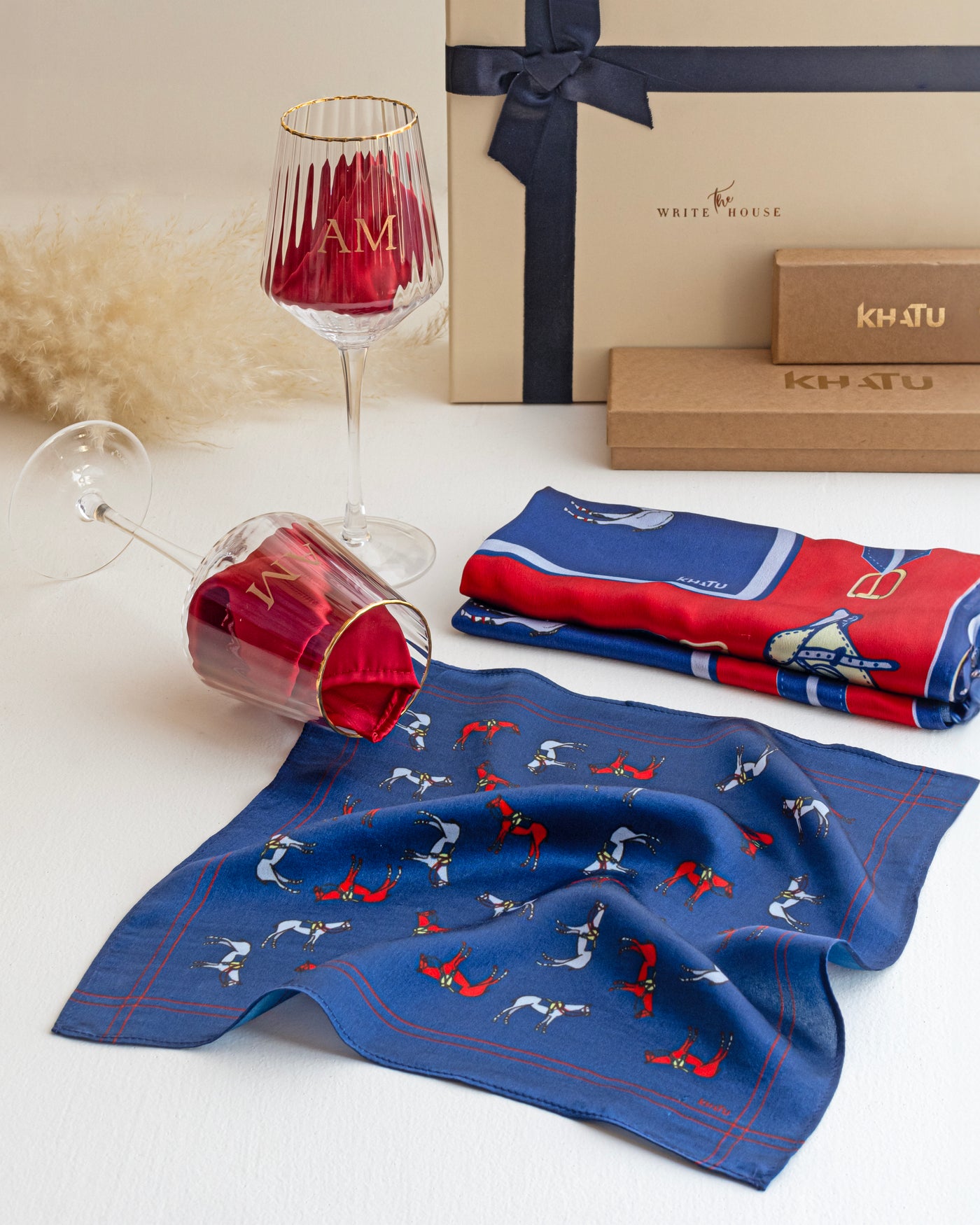 Khatu Scraf and Pocket square with TWH 2 Classis wine glass