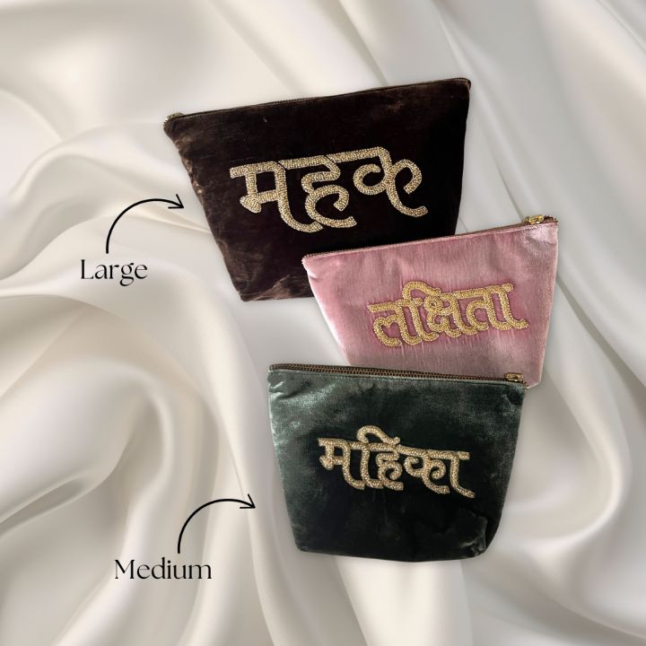 Custom Velvet Bag with Hand-Embroidered Name Personalized Luxury