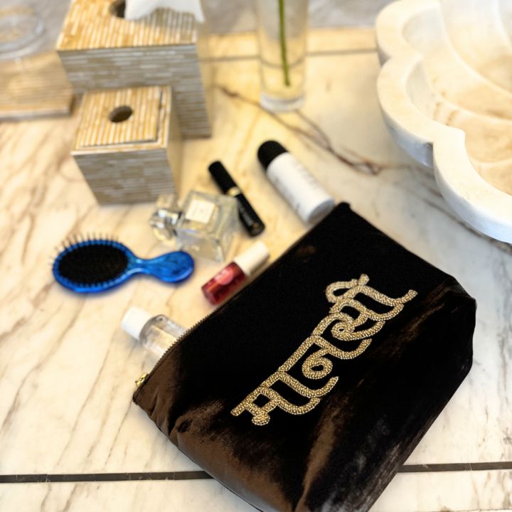 Custom Velvet Bag with Hand-Embroidered Name